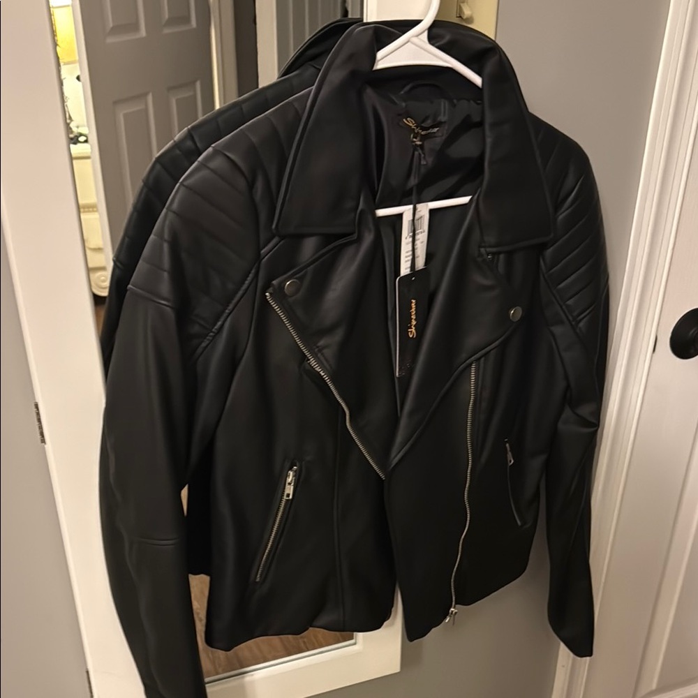 Shinestar Black Leather Jacket Zipper